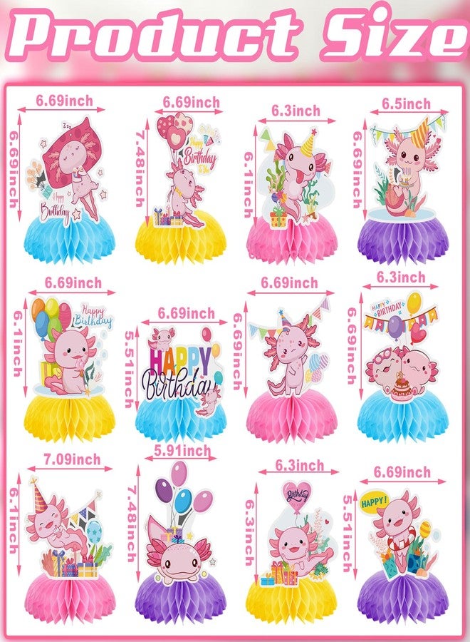 Dunzoom 12 Pcs Axolotl Birthday Party Decorations Axolotl Honeycomb Centerpieces Table Decoration 3D Double Side Table Topper for Pink Birthday Baby Shower Party Supplies - Image 3